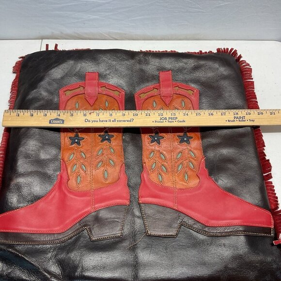 2 Western Leather Accent Pillows Fringed Cowboy boot Texas Star applique - Picture 13 of 15